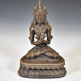 QING BRONZE & STONES INLAID VAJRADHARA BUDDHA