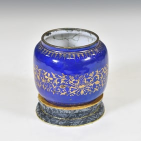 CHINESE ENAMEL AND GILT DECORATION VASE ON STAND