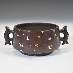 QING BRONZE CENSER WITH GOLD FRECKLES