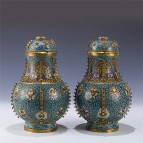 PAIR OF JINGTAI GILT BRONZE CLOISONNE VASES