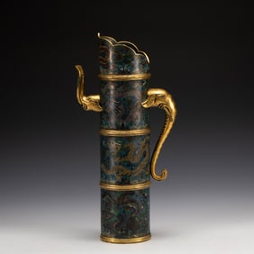 QING GILT BRONZE CLOISONNE ELEPHANT MOUTH POT