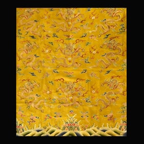 CHINESE EMBROIDERED SILK PANEL DRAGONS