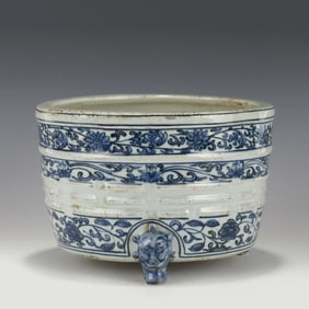 MING BLUE & WHITE TRIPOD INCENSE BURNER