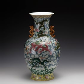 FAMILLE ROSE DRAGON AMPHORA VASE