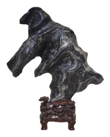 LARGE CHINESE LINGBI SCHOLAR STONE ON STAND