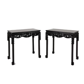 PAIR OF ANTIQUE ZITAN CARVED SIDE TABLES