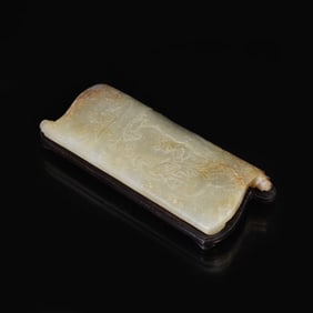 A CARVED JADE PHOENIX AND LANDSCAPE PLAQUE