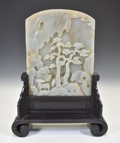 CHINESE CARVED WHITE JADE TABLE SCREENS