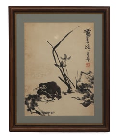 PAN TIANSHOU 潘天寿 FRAMED STORK & ORCHID PAINTING