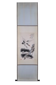 WANG XUETAO 王雪涛 CRANE & PINE SCROLL PAINTING