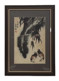 1979 LI KUCHAN 李苦禅 FRAMED QUAILS PAINTING