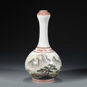 QING LANDSCAPE GARLIC BOTTLE VASE