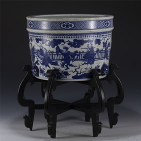 MING WANLI BLUE AND WHITE JAR ON STAND