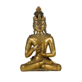 LARGE GILT BRONZE VAIROCHANA BUDDHA