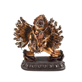 QING GILT BRONZE MAHAKALA BUDDHA DEITY