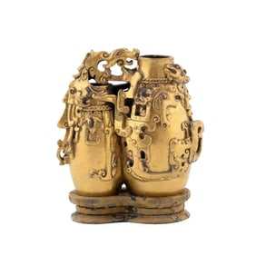 GILT BRONZE MANDARIN DUCK VASES ON STAND