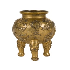 GILT BRONZE PHOENIX TRIPOD CENSER