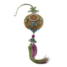 SHOU CHARACTER GILT SILVER FILIGREE & PEARL TRINKET