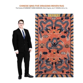 CHINESE QING FIVE DRAGONS WOVEN RUG