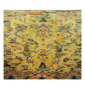 CHINESE EMBROIDERY 5 DRAGONS SILK PANEL