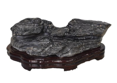 LARGE CHINESE LINGBI SCHOLAR STONE ON STAND