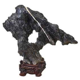 LARGE CHINESE LINGBI SCHOLAR STONE ON STAND