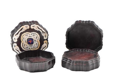 PAIR OF MOTHER OF PEARL INLAID ZITAN BOXES