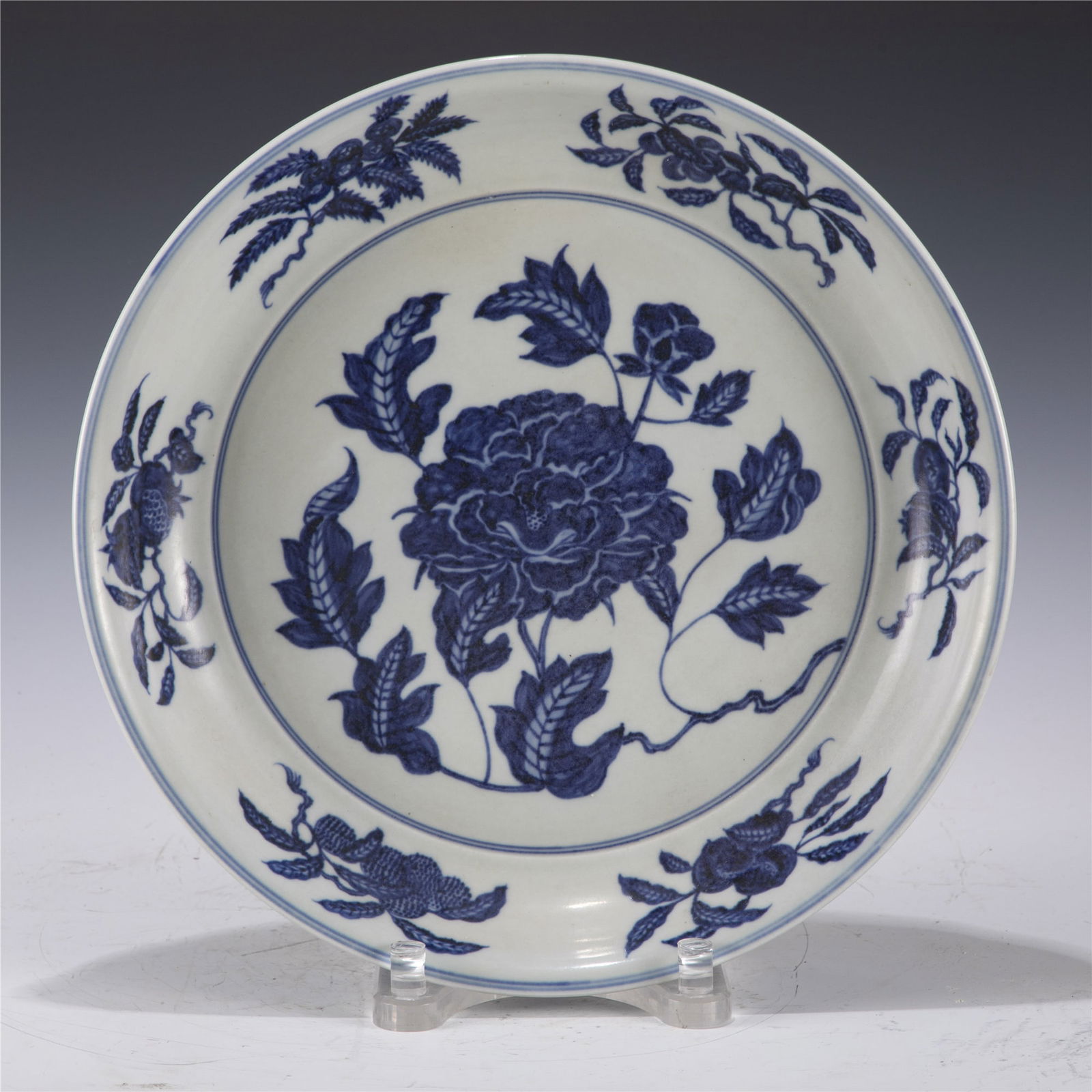 MING BLUE AND WHITE FLOWER PLATE (1 of 11)