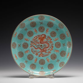 QING GUANGXU FAMILLE ROSE DRAGON MEDALLIONS PLATE