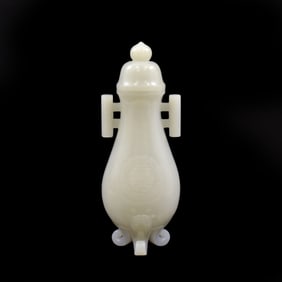 CARVED WHITE JADE CABRIOLLE VASE