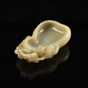 CARVED WHITE JADE OF DOUBLE GOURD BRUSH WASHER