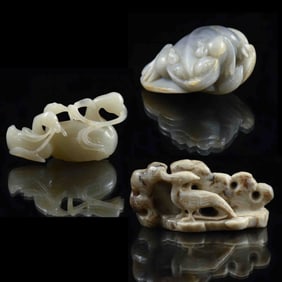 SET OF 3 PCS FINELY CARVED JADE EFFIGIES COLLECTION