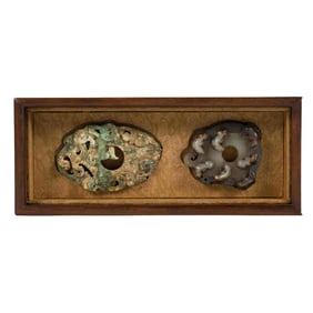 SET OF 2 ANTIQUE JADE TALISMANS IN PROTECTIVE BOX