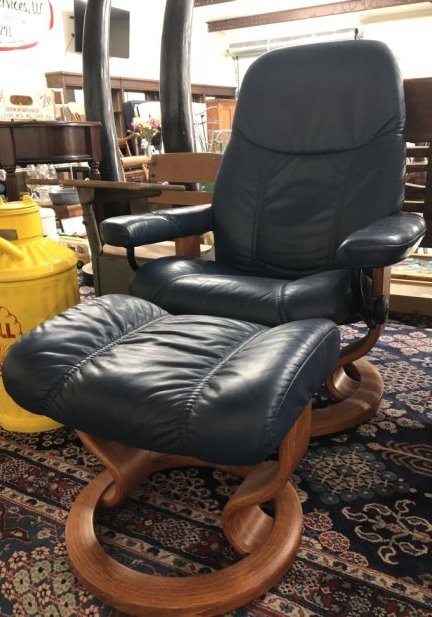 Blue Leather Chair and Ottoman (2) (1 of 1)