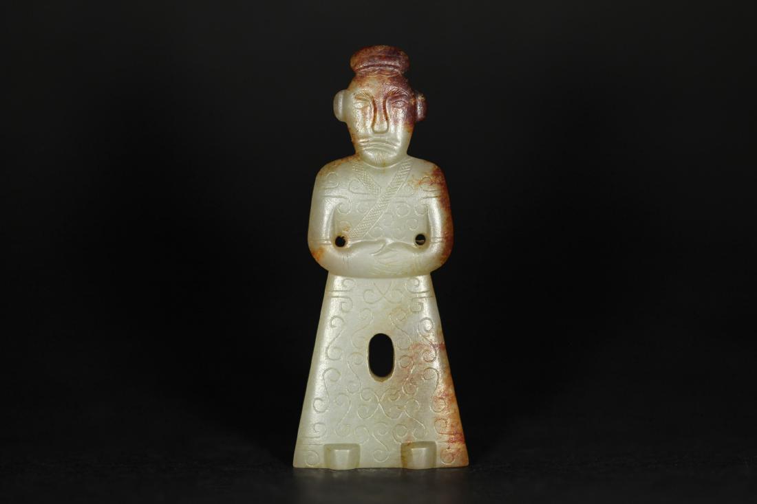 A JADE FIGURE PENDANT   RING STATES PERIOD (1 of 8)