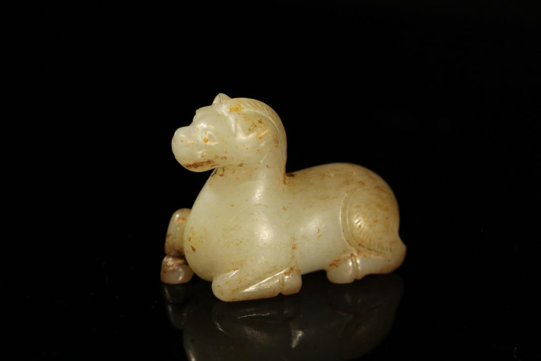 Han Dynasty - Carved "Hetian" Jade Horse: H:5/8 1in(4.2cm) L:2in(5.1cm) W:7/8in(2.3cm)