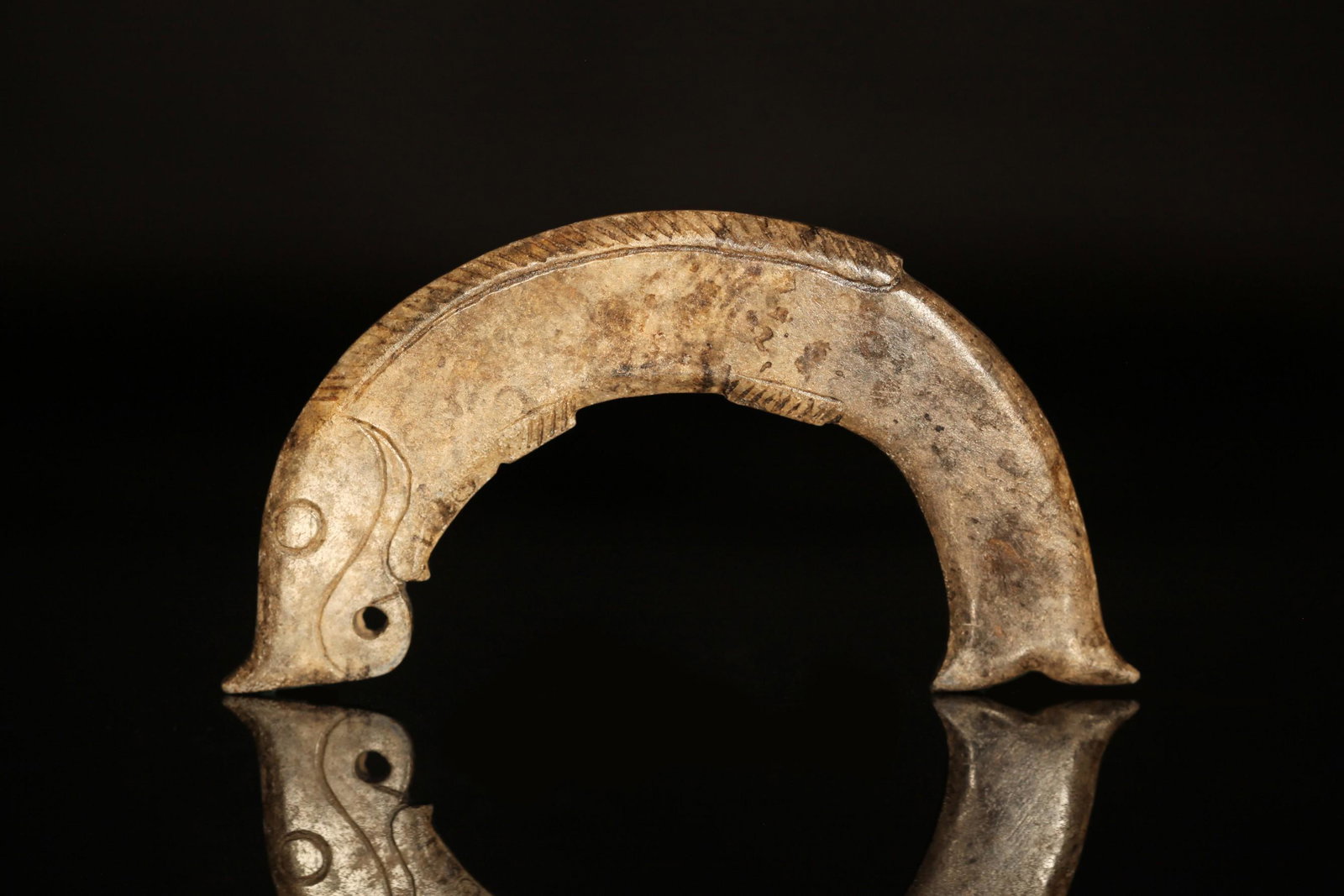 Western Zhou - Greyish Jade Fish: L:4in(10.2cm) W:7/8in(2.3cm)