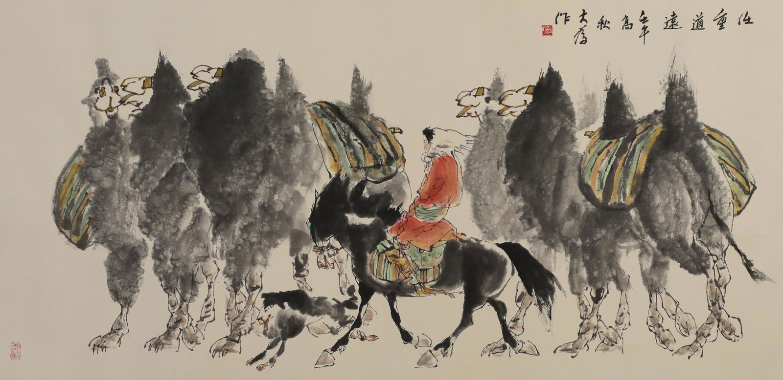 Liu Dawei Painting of Camels: L: 26 3/4 in(68cm) W: 53 1/8 in(135cm)
