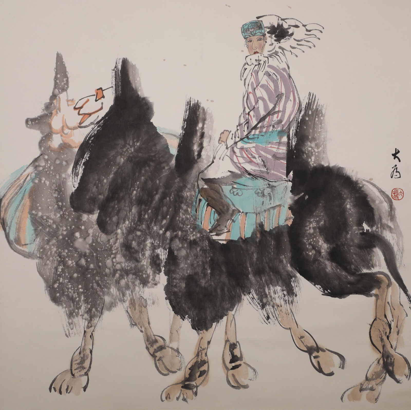 Liu Dawei - Painting of Camels: L: 27 1/2 in(70cm) W: 27 1/8 in(69cm)