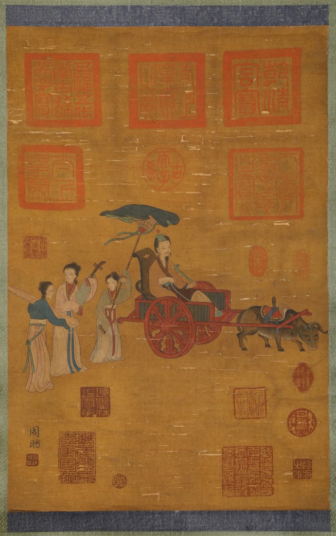 Tang Dynasty - "Zhou Fang" Figure Painting: L: 22 in(56cm) W: 13 3/4 in(35cm)