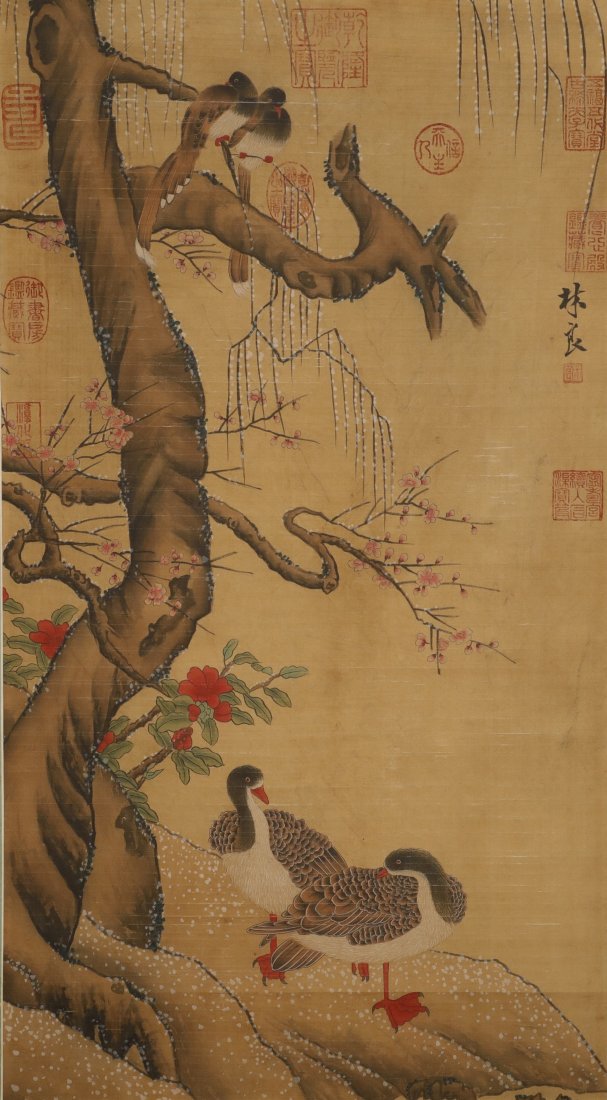 Ming Dynasty "Liang Lin" Painting: L: 28 3/4 in(73cm) W: 16 1/8 in(41cm)