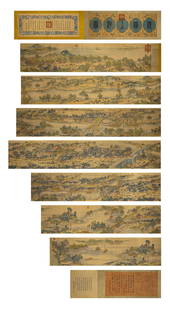 A Chinese Scroll Painting by Emperial Drawing Institute: Wï¼š591inï¼ˆ1500cm)Hï¼š15inï¼ˆ38cm)