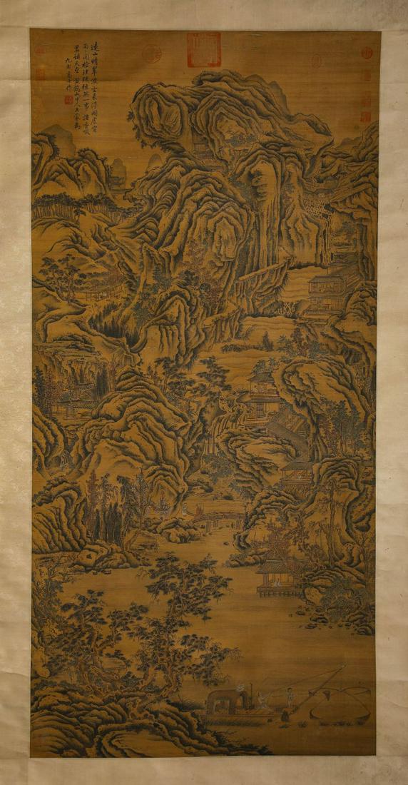 A Chinese Scroll Painting by Wang Meng: Wï¼š33 8/9in(86cm)Hï¼š70 1/8in(178cm)