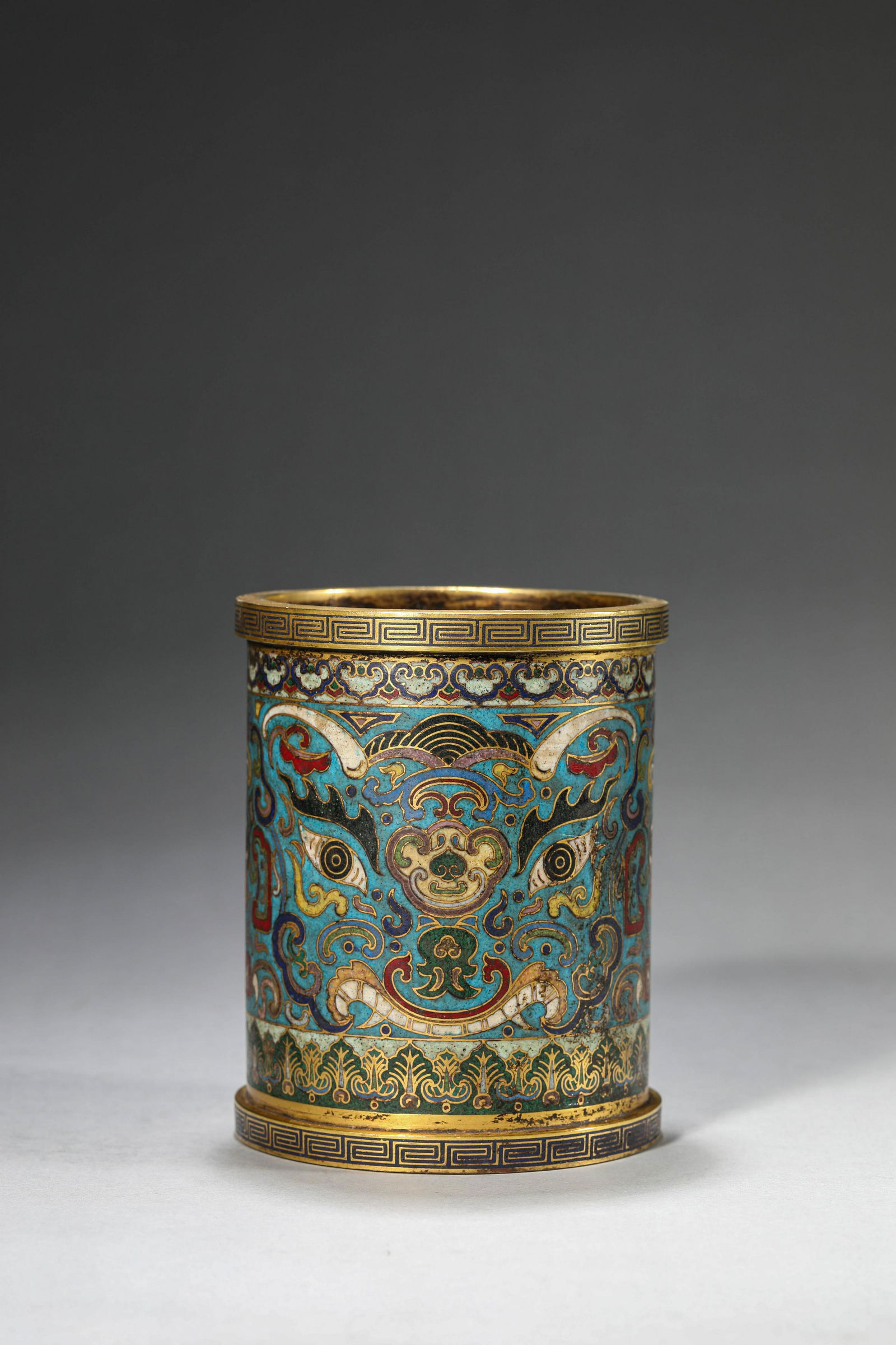 A Bronze Cloisonne Enamel Beast Brush Pot (1 of 6)