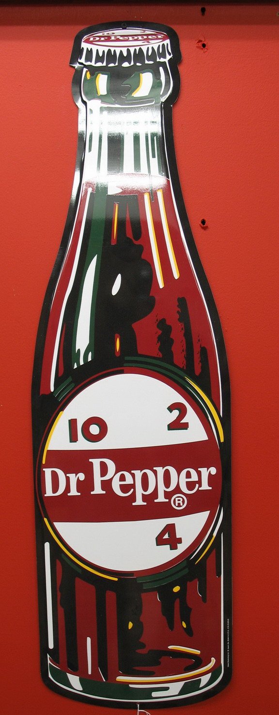 DR PEPPER REPRODUCTION DIE-CUT BOTTLE SIGN: By Stout, 40 in