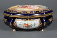 French Sevres Style Cobalt Blue Porcelain Painted Box