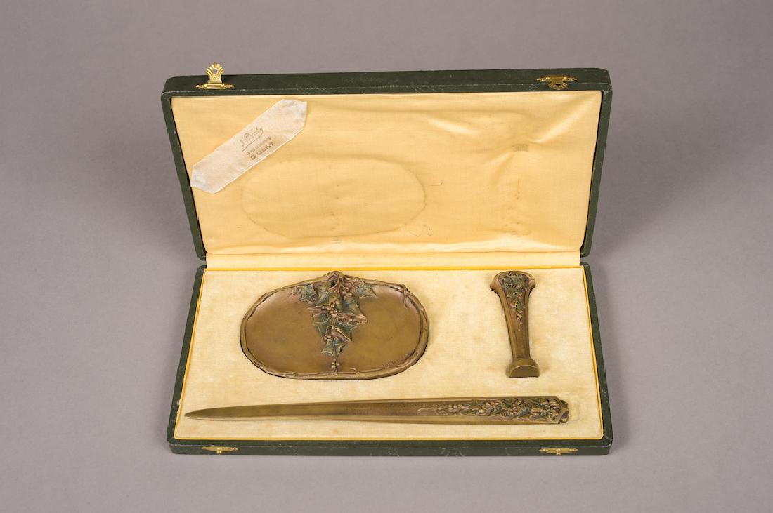 Art Nouveau Period Gilt Bronze Desk Set by H. Moreau (1 of 5)
