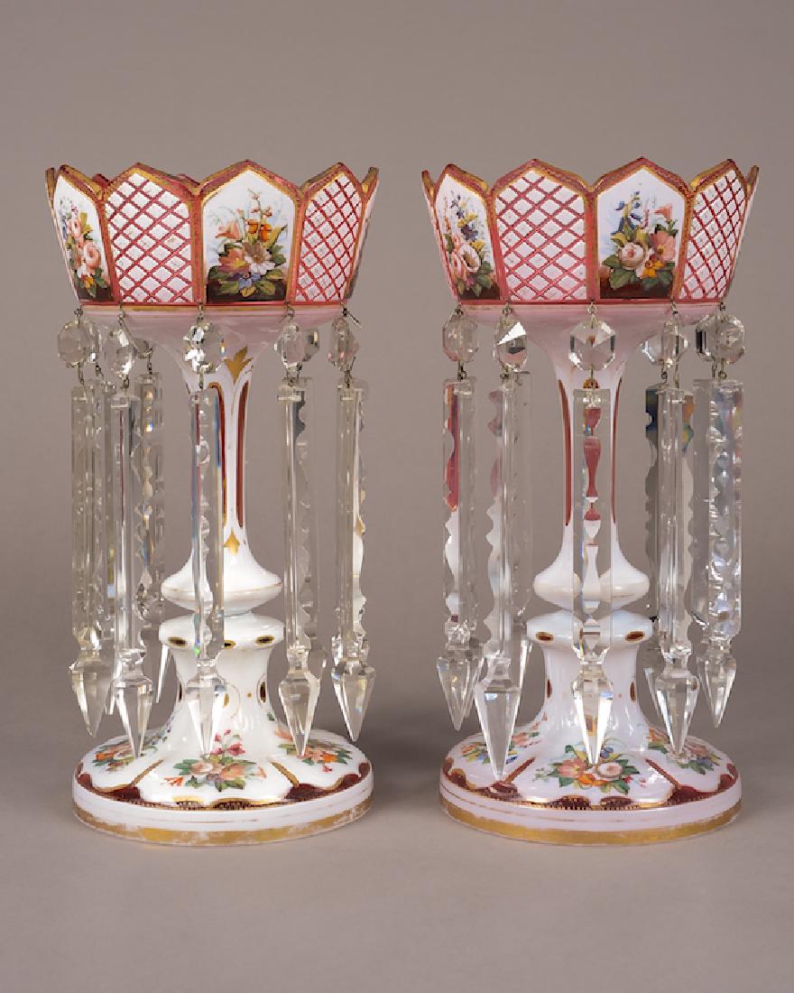 Antique Pair of Bohemian Cranberry Red & White Lusters (1 of 4)
