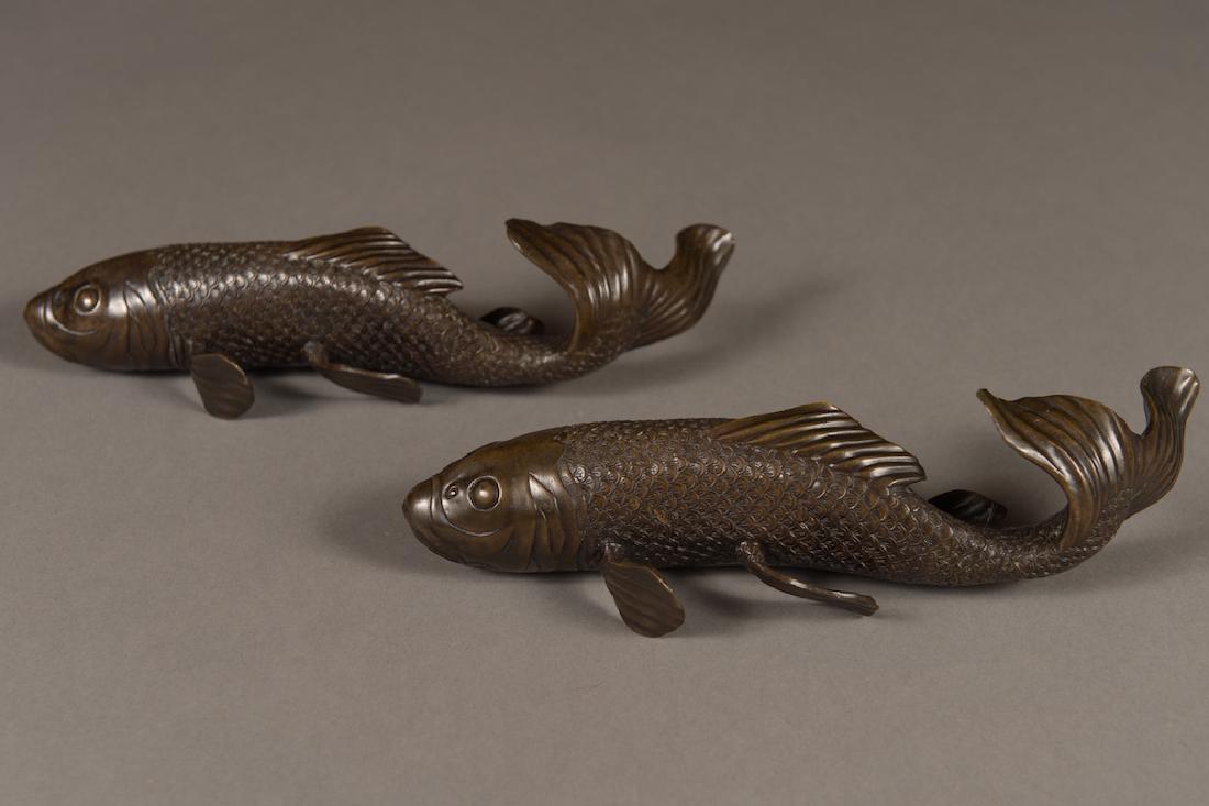 Pair of Japanese Patinated Bronze Koi Fish Signed (1 of 7)