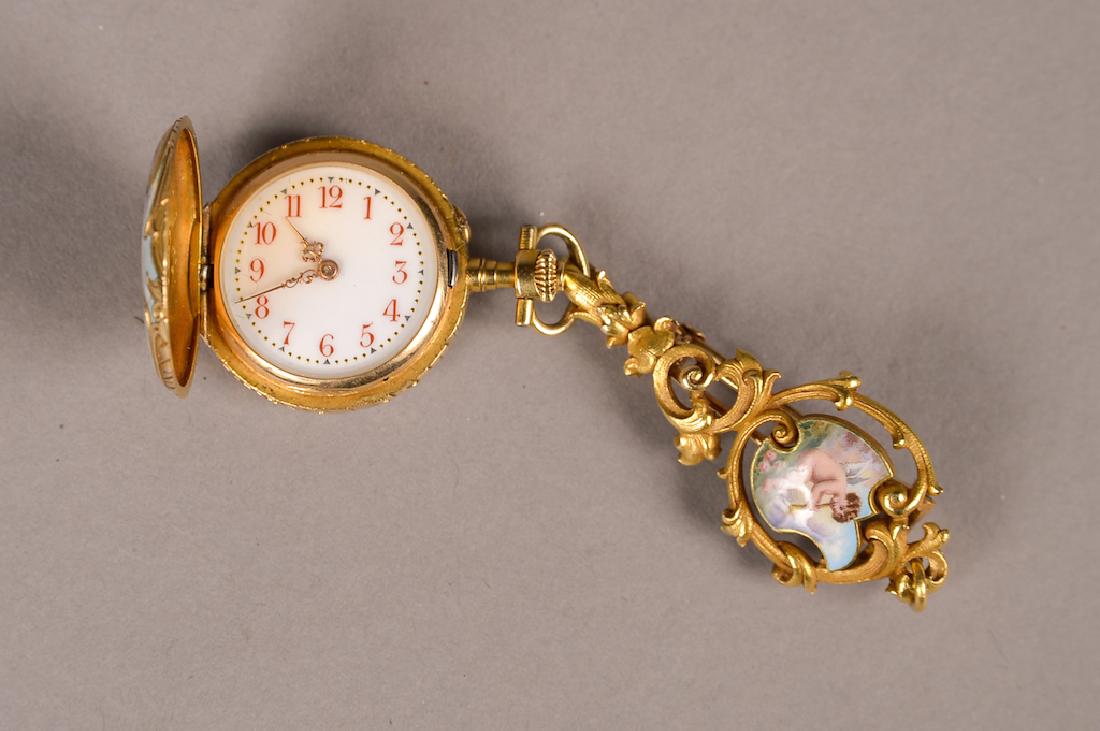 18K Gold & Enamel Swiss Brooch/Pin & Clock (1 of 5)